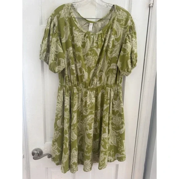 Daily Practice Green Paisley Midi Dress L Puff Sleeve Cottagecore Grandma Flowy - Picture 1 of 8